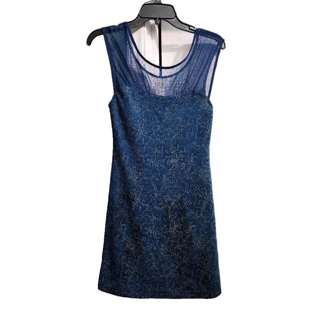 Free People Mini Dress Sheer Overlay Sleeveless Party‎ Cocktail Blue 8P